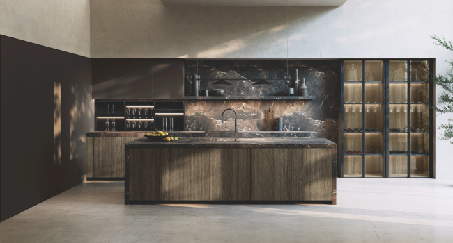 Modern Italian Wood Veneer Kitchen, Avola